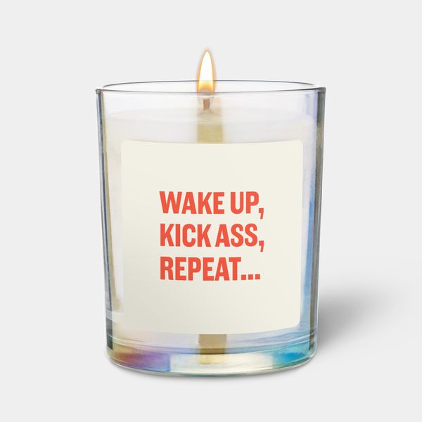 candlehand Funny quote candle Wake up kick ass repeat…