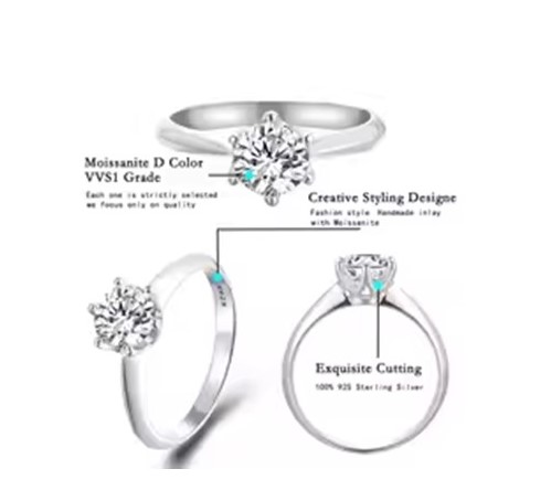 Candy Candle 3CT Moissanite Ring Solitaire Ring Sterling Silver 925