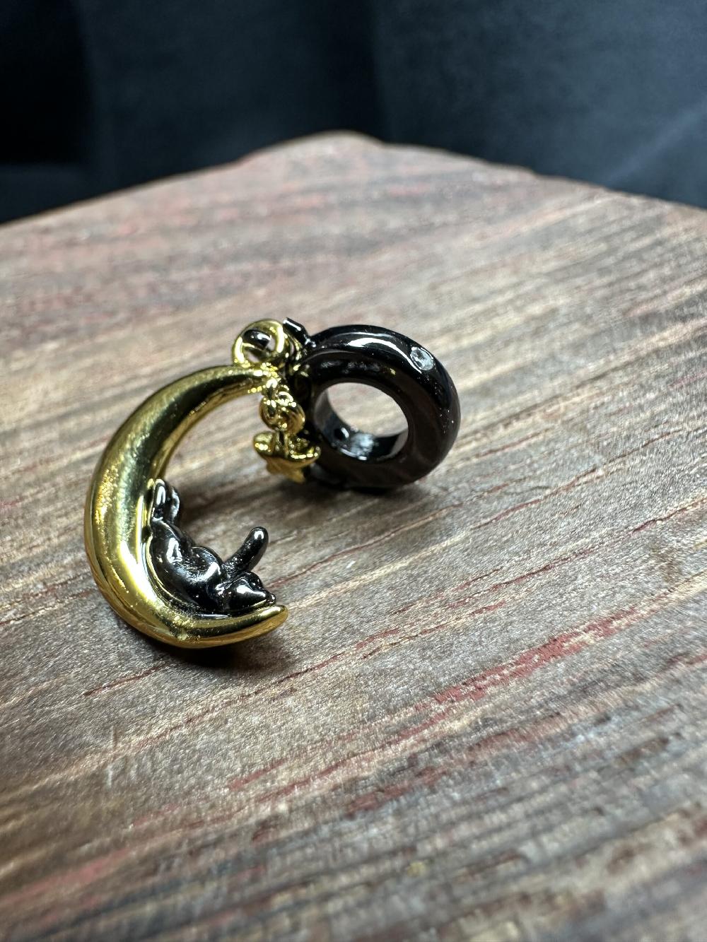 Candy Candle 925 Sterling Silver Black Cat Moon Charm (Dark Collection)