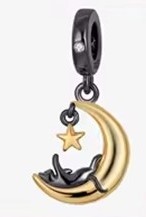 candy candle 925 Sterling Silver Black Cat Moon Charm (Dark Collection)