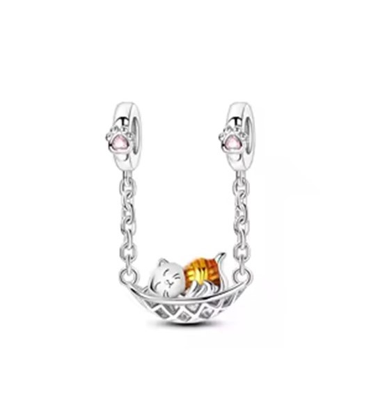 Candy Candle 925 Sterling Silver Chain Charm Sleeping Cat