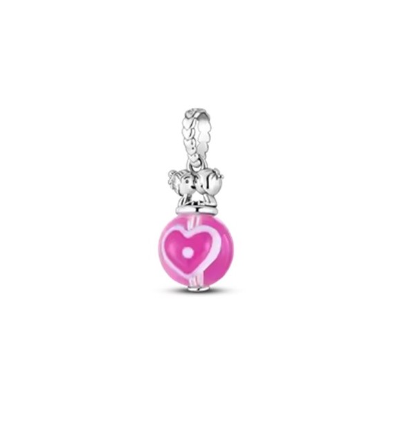 candy candle 925 Sterling Silver Couple Glass Heart Ball Charm