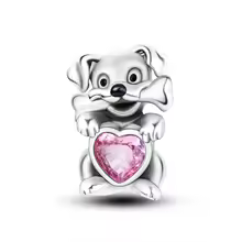 Candy Candle 925 Sterling Silver Dog Charm With Pink Zircon Stopper 