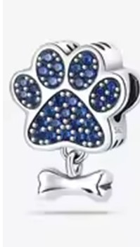 Candy Candle 925 Sterling Silver Dog Paw With Bone Stopper Charm