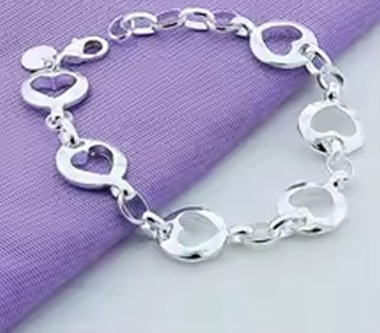 Candy Candle 925 Sterling Silver Full Heart Chain Bracelet