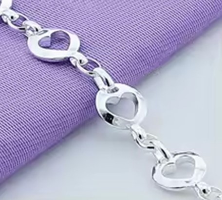 candy candle 925 Sterling Silver Full Heart Chain Bracelet