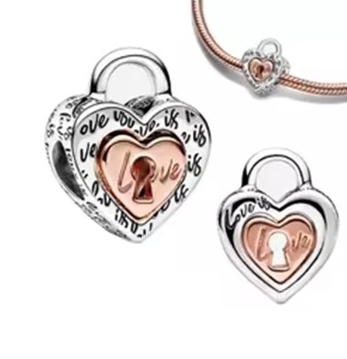 candy candle 925 Sterling Silver Heart Lock Stopper Charm