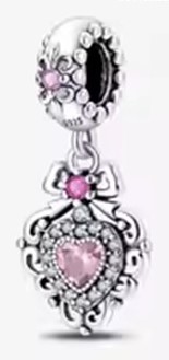 Candy Candle 925 Sterling Silver Heart & Pink Zircon Charm