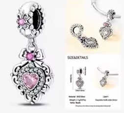 Candy Candle 925 Sterling Silver Heart & Pink Zircon Charm