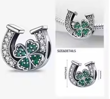 candy candle 925 Sterling Silver Horseshoe Clover Charm
