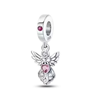 Candy Candle 925 Sterling Silver Pink Zircon Angel Charm