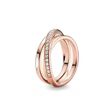 Candy Candle 925 Sterling Silver Rose Gold Plated Zircon Double Band Ring