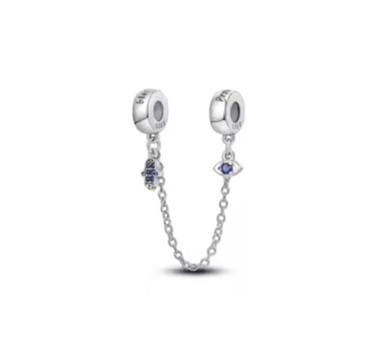 candy candle 925 Sterling Silver Safety Chain Charm Ward off Blue Eye and Hand