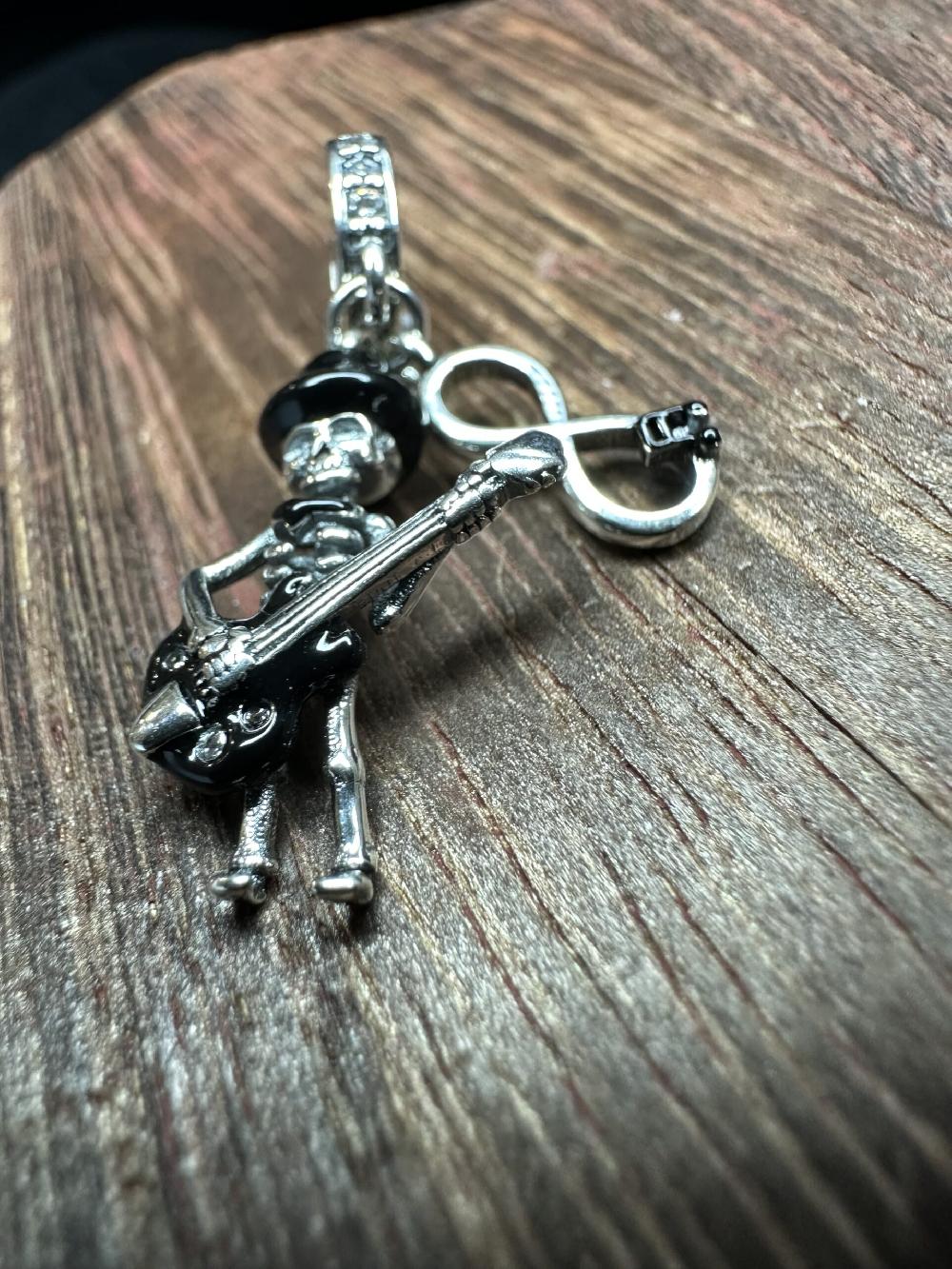 Candy Candle 925 Sterling Silver Skeleton Guitar Player Charm (Dark Collection)