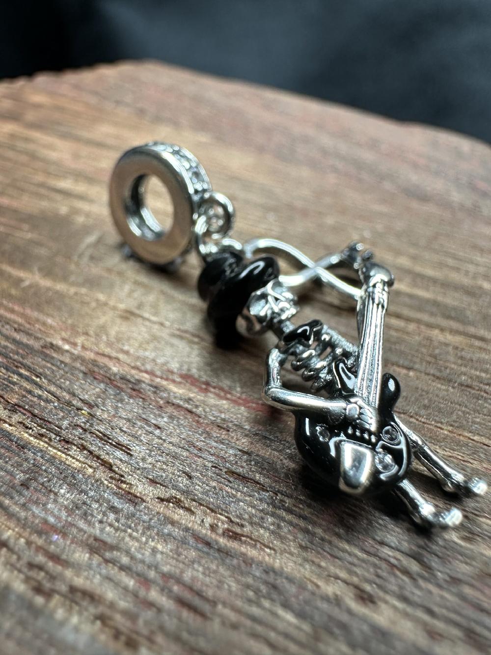 candy candle 925 Sterling Silver Skeleton Guitar Player Charm (Dark Collection)