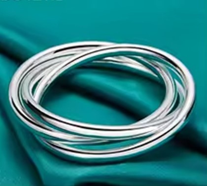 Candy Candle 925 Sterling Silver Three Smooth Bangle Set