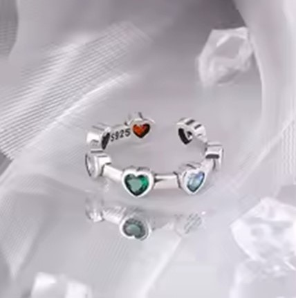 Candy Candle 925 Sterling Silver Zircon Heart Ring – Adjustable