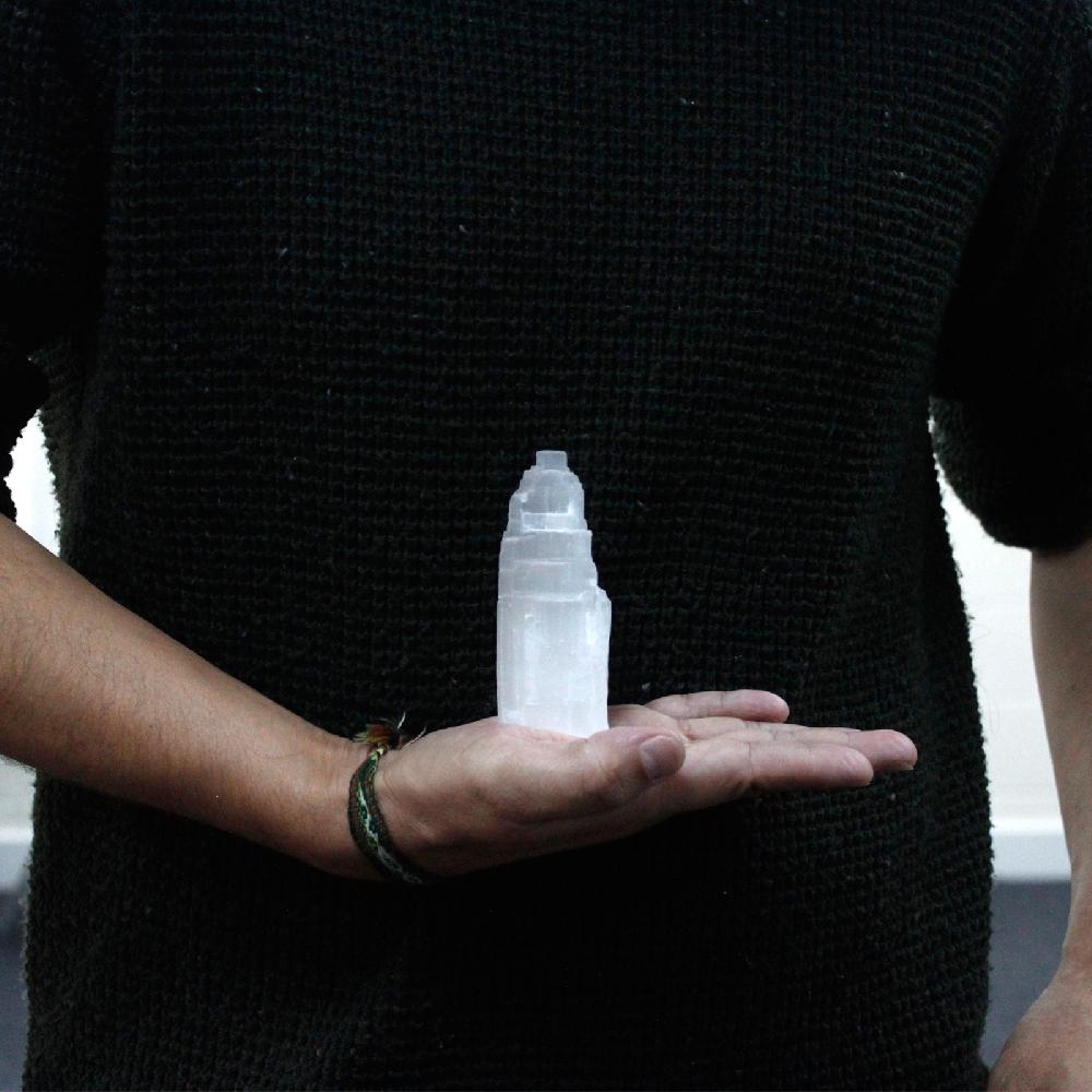 Candy Candle 10cm Natural Selenite Tower