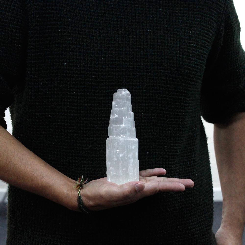 Candy Candle 15cm Natural Selenite Tower