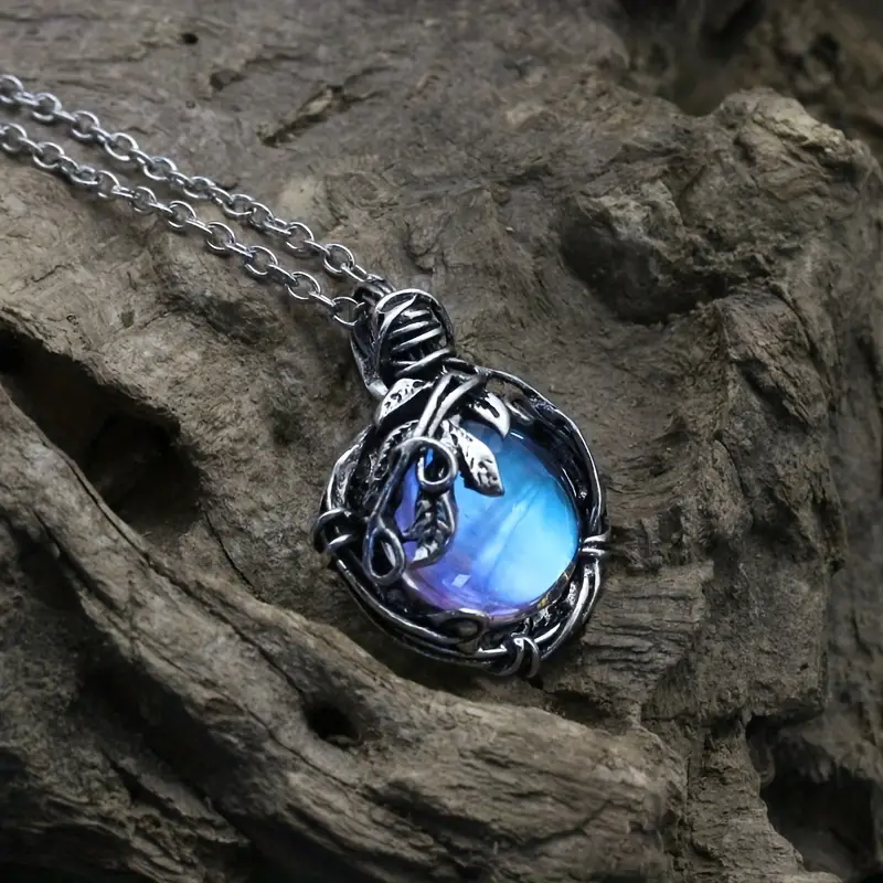 candy candle Blue Moonstone Leaf Pendant Necklace