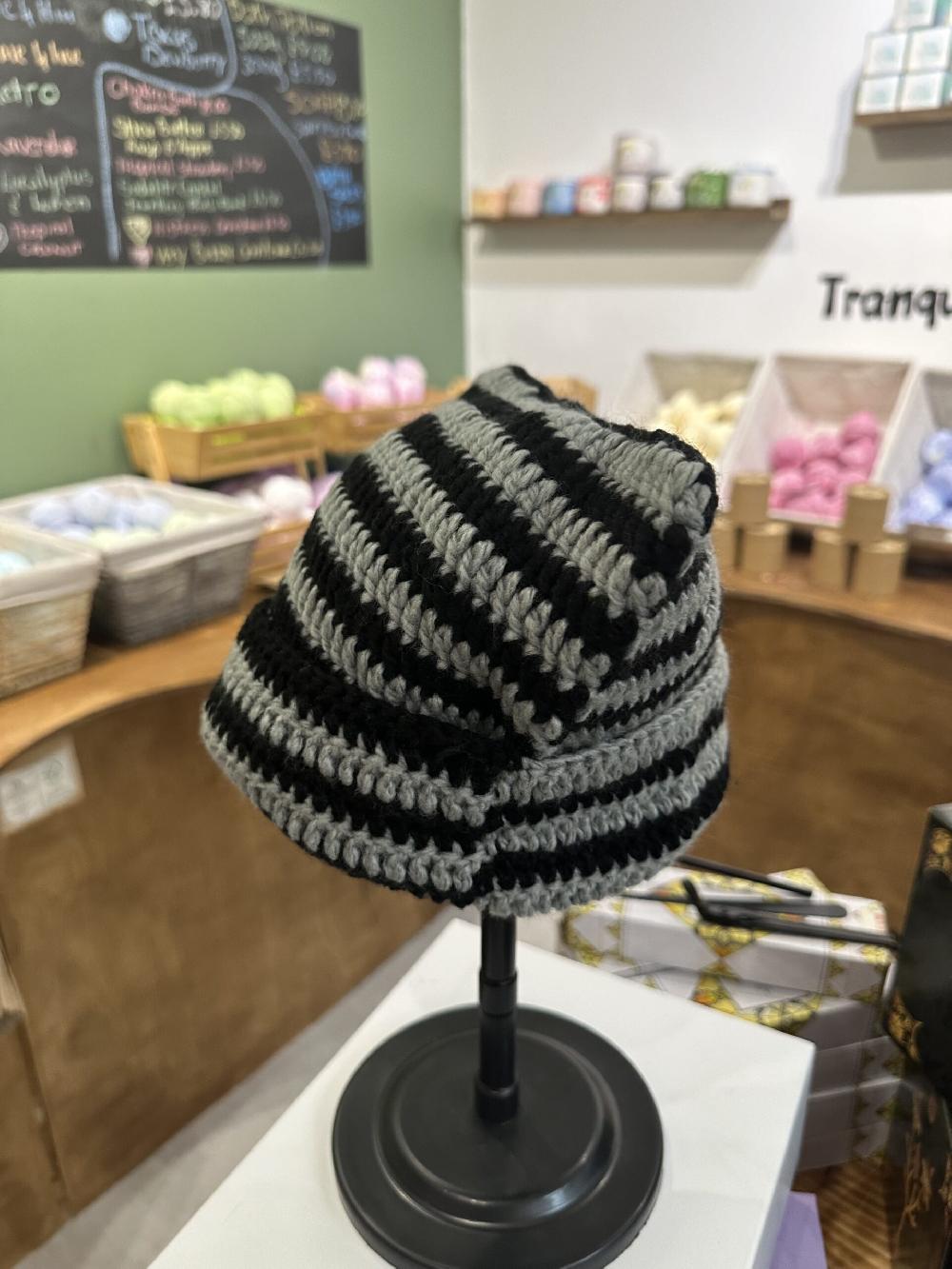 Candy Candle Crochet Beanie Hat With Fuzzy Cat Ears