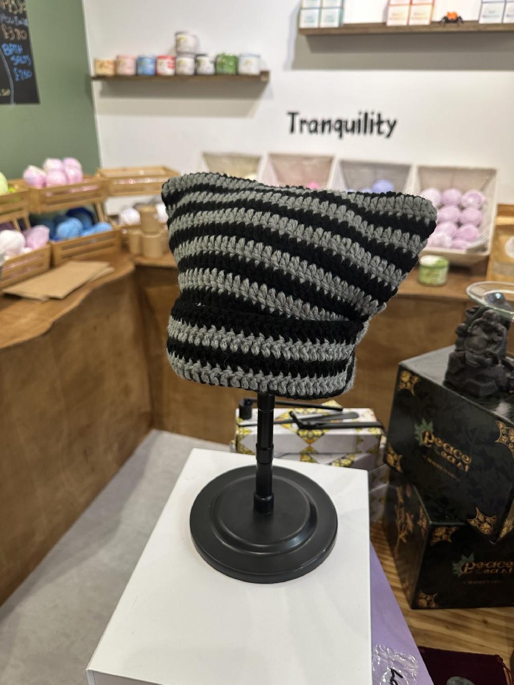 candy candle Crochet Beanie Hat with Fuzzy Cat Ears