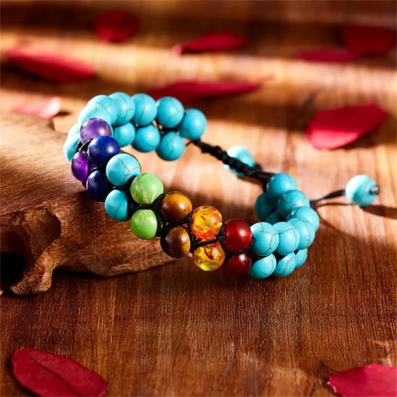 Candy Candle Double Layer 7 Chakra Bracelet – Chakra Prayer Lava Stone Beads Bracelet (blue)