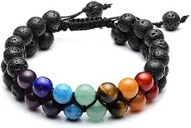 candy candle Double Layer 7 Chakra Bracelet – Chakra Prayer Lava Stone Beads Bracelet (Black)