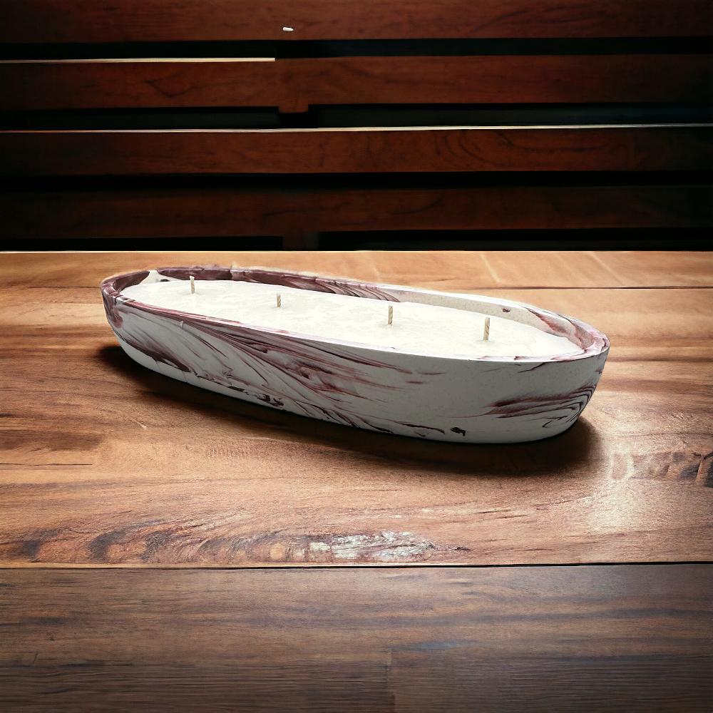 candy candle Large Boat Shaped Jesmonite Vessel with Lime Strawberry kissed Juniper berry Soy Wax Candle