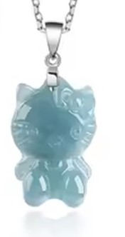 Candy Candle Natural A Cargo Blue Water Jade S925 Silver Cat Pendant