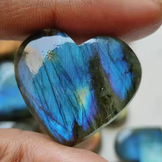 candy candle Natural Labradorite Cabochon – Heart-Shaped Flatback Stone (Smooth Polish) (2pcs set)
