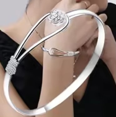Candy Candle Sterling Silver Adjustable Elegant Flower Bangle