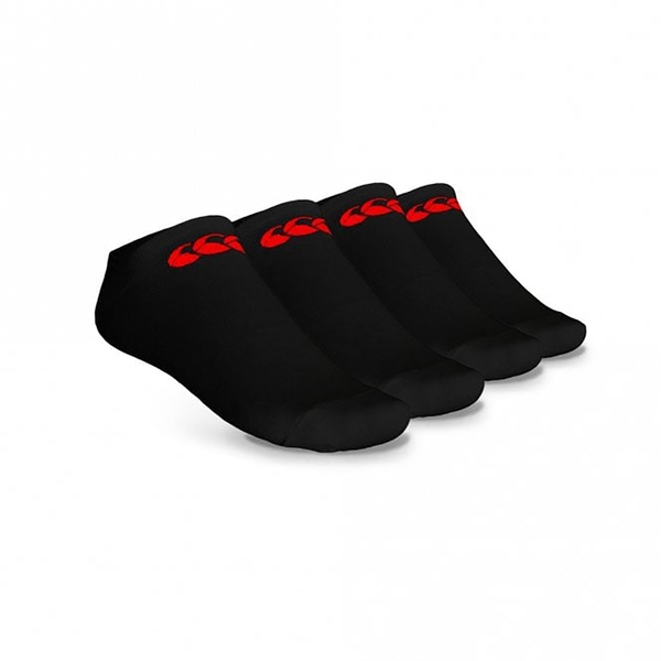 canterbury of new zealand ADULT COTTON SPORT LINER SOCK 4 PACK BLACK
