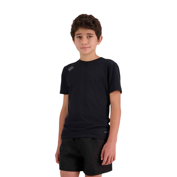 canterbury of new zealand KIDS VAPODRI SHORT SLEEVE TEMPO T-SHIRT IN BLACK