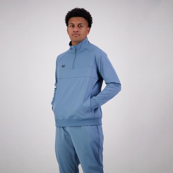 canterbury of new zealand MENS TEMPO+ QUARTER ZIP SWEATER BLUE