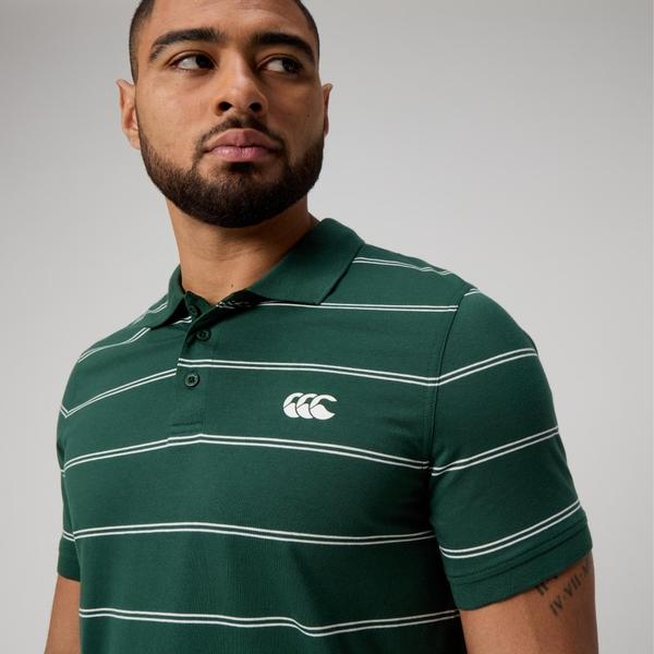 Canterbury Of New Zealand MENS YARN DYE STRIPE POLO GREEN