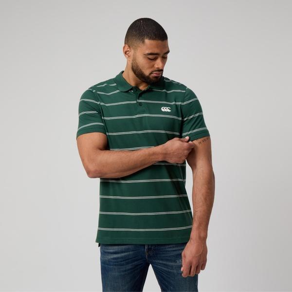 canterbury of new zealand MENS YARN DYE STRIPE POLO GREEN