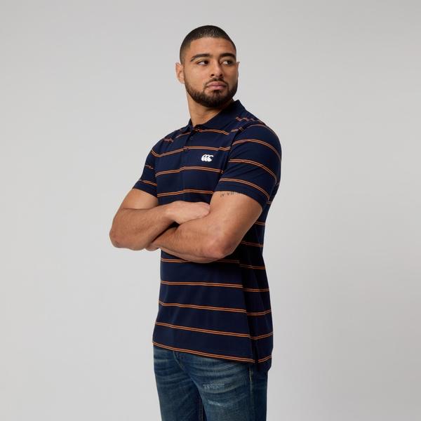 Canterbury Of New Zealand MENS YARN DYE STRIPE POLO NAVY