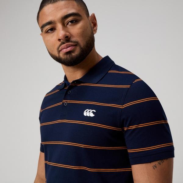 Canterbury Of New Zealand MENS YARN DYE STRIPE POLO NAVY