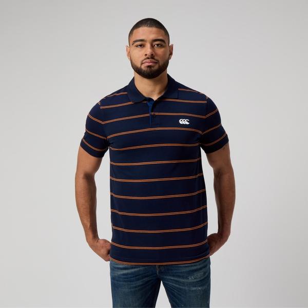 canterbury of new zealand MENS YARN DYE STRIPE POLO NAVY