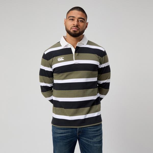 canterbury of new zealand MENS YARN DYE STRIPE RUGBY GREEN