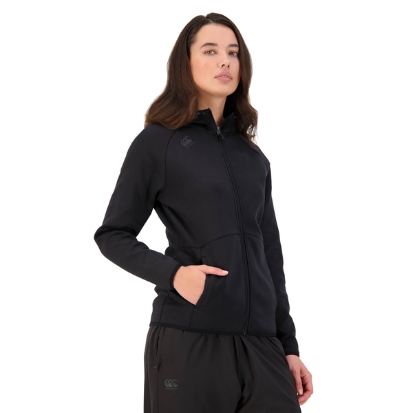 Canterbury Of New Zealand WOMEN'S VAPODRI FULL ZIP TEMPO HOODED SWEATSHIRT IN JET BLACK