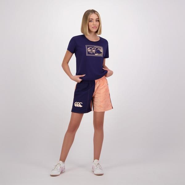 Canterbury Of New Zealand WOMENS FUNDAMENTALS CAMO HARLETIC SHORT PEACH