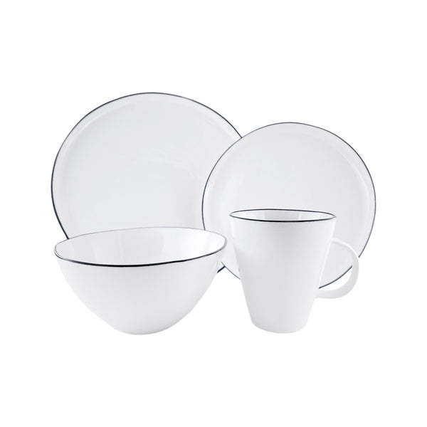 canvas Home Abbesses Black Rim Porcelain 16 Piece Dinnerware Set Service For 4