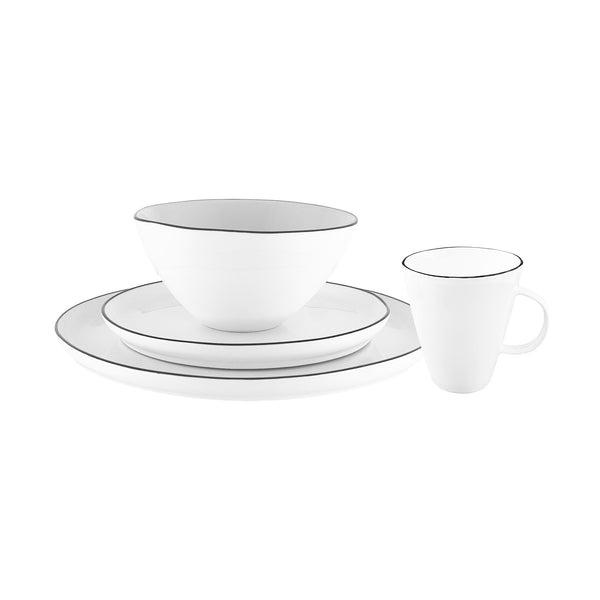 Canvas Home Abbesses Black Rim Porcelain 4 Piece Dinnerware Set Service For 1