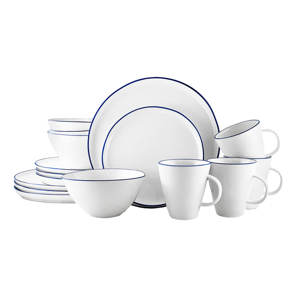canvas home Abbesses Blue Rim Porcelain 16 Piece Dinnerware Set Service For 4
