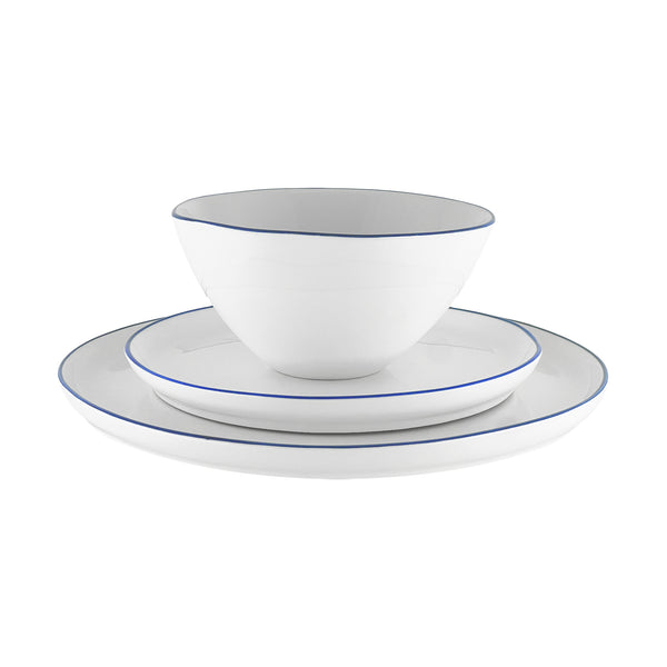 Canvas Home Abbesses Blue Rim Porcelain 3 Piece Dinnerware Set Service For 1