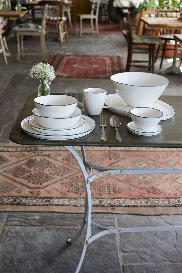 Canvas Home Abbesses Blue Rim Porcelain 3 Piece Dinnerware Set Service For 1