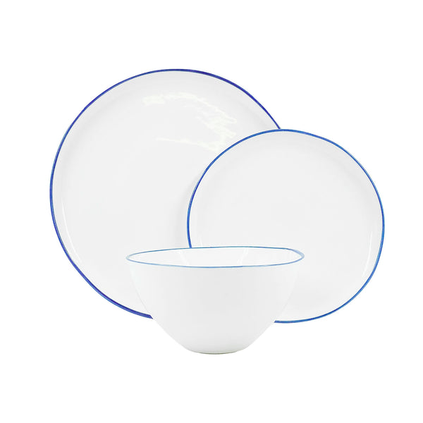 canvas home Abbesses Blue Rim Porcelain 3 Piece Dinnerware Set Service For 1