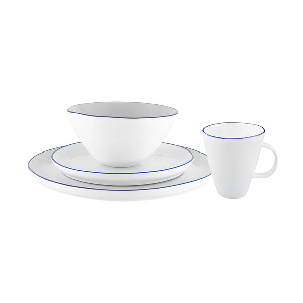 Canvas Home Abbesses Blue Rim Porcelain 4 Piece Dinnerware Set Service For 1